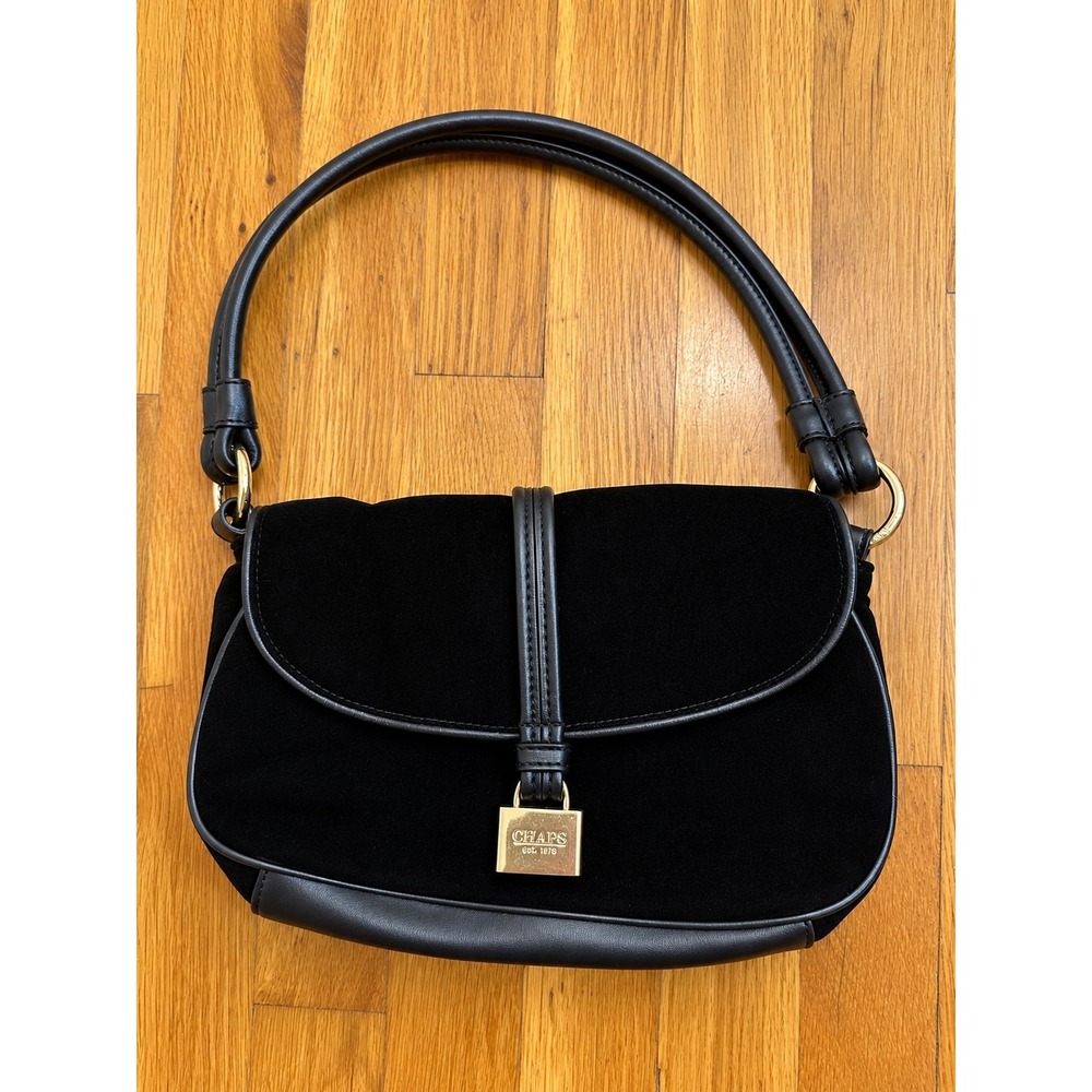 Vintage Chaps Locksmith Black Velvet Shoulder Bag Gold Padlock Y2K Purse